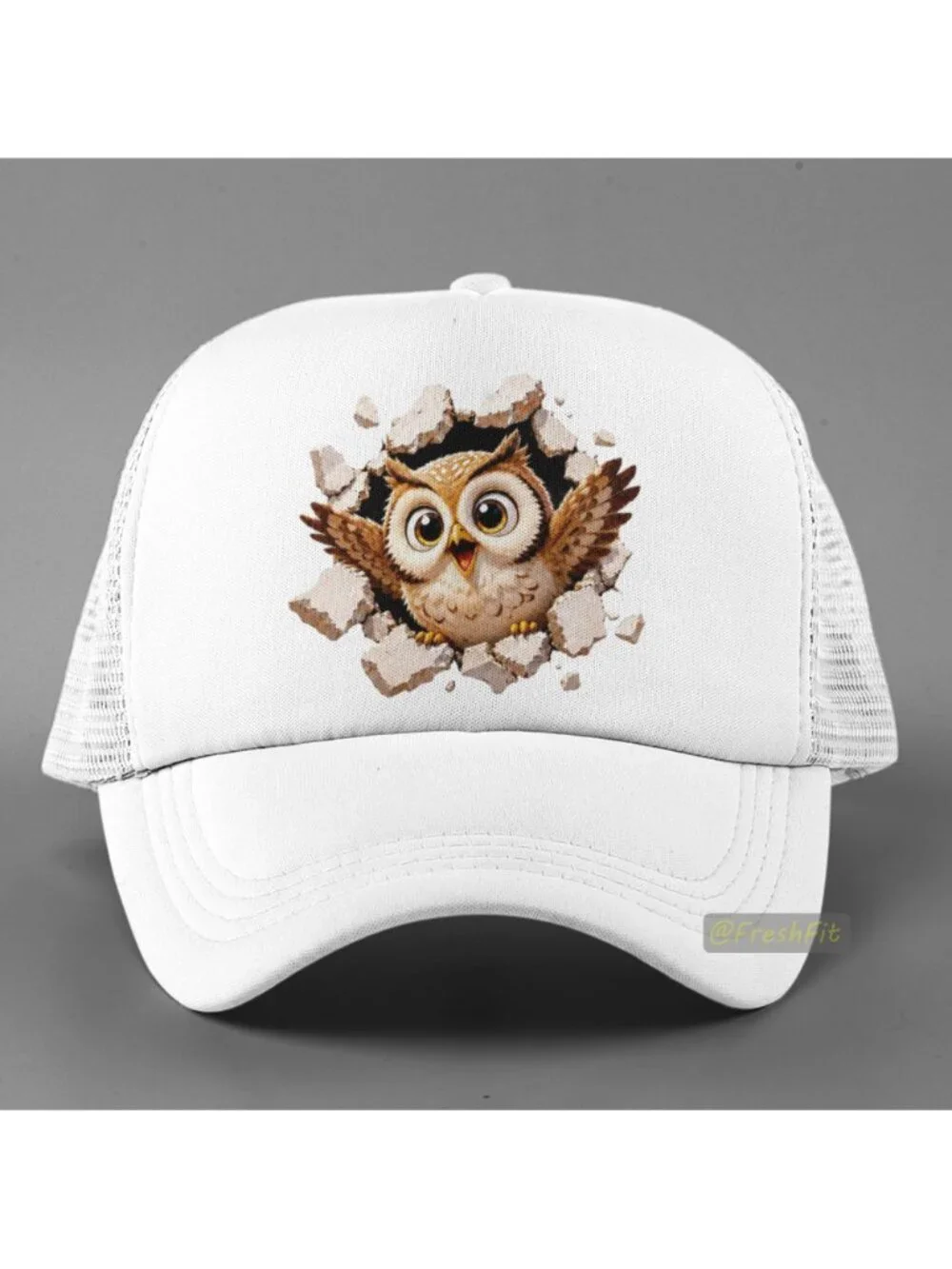 🆕Owl Burst White Foam Trucker Hat Mesh Snapback Cap